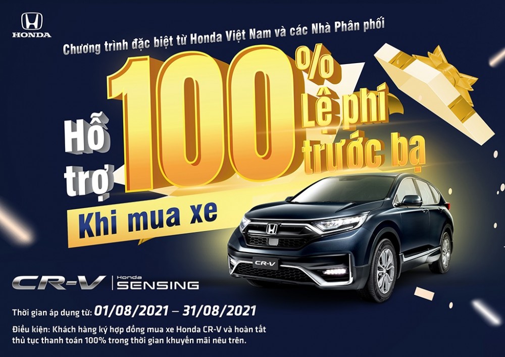 Nhận ngay ưu đãi 100% lệ phí trước bạ khi mua Honda CR-V trong tháng 8 năm 2021